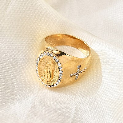 Овальное кольцо со стразами из нержавеющей стали 304 для унисекс RJEW-Z076-05G-02-1