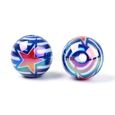 Непрозрачные акриловые бусины с принтом на тему Дня независимости MACR-T048-10D-1