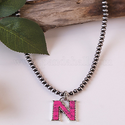 Ожерелья из круглых пластиковых бусин с инициалом из окрашенной синтетической бирюзы CCB для женщин FS-WG39D16-14-1