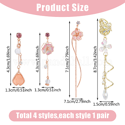 4 пара серег-гвоздиков в виде лепестков из смолы и цветка сакуры в двух стилях EJEW-FI0003-15-1