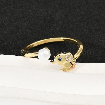 Латунные кольца-манжеты с микропаве из кубических цирконий и ракушечного жемчуга RJEW-D318-01G-1