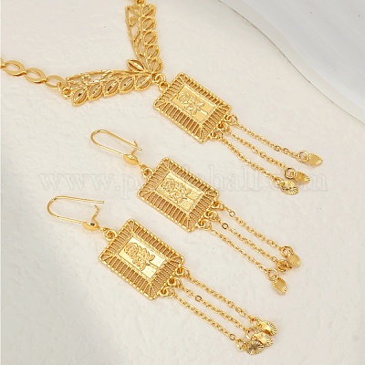 Элегантный винтажный латунный прямоугольник с цветочными кисточками серьги и ожерелья комплекты для женщин IQ4138-1
