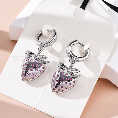 Латунные микро проложить серьги обруча кубического циркония EJEW-R016-23P-1