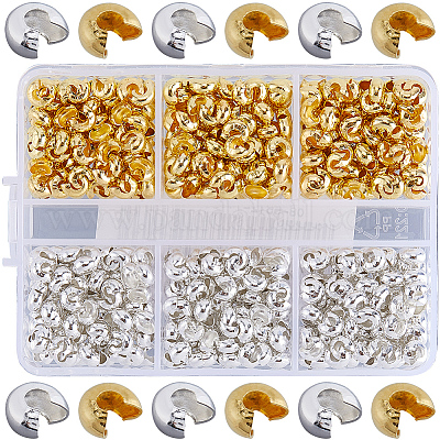 600 шт. 2-х цветные латунные крышки для обжимных бусин KK-SP0002-32-1