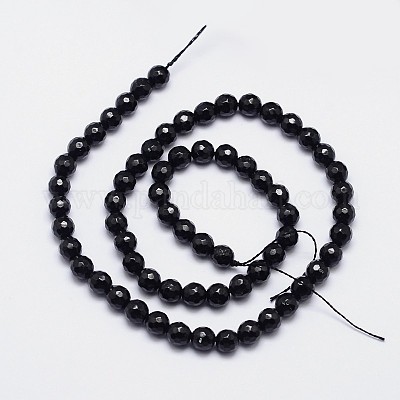 多面カット丸い天然な黒トルマリンビーズ連売り グレードAB + 6mm 穴：1mm 約65個 連 15.5インチ