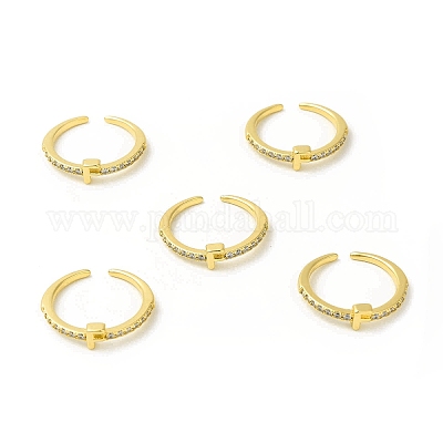 Кольцо-манжета с открытой буквой из прозрачного кубического циркония RJEW-H120-09G-F-1