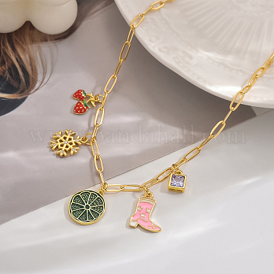 Латунные ожерелья с подвеской в виде снежинки и кубического циркония из эмали для женщин в отпуске WS8351-1-1