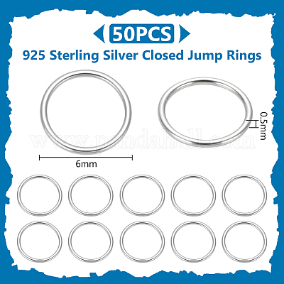 50 шт. 925 закрытых соединительных кольца из стерлингового серебра с родиевым покрытием FIND-GA0006-77-1