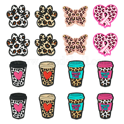 16 шт. 8 стильных силиконовых бусин с леопардовым принтом SIL-TA0002-69-1