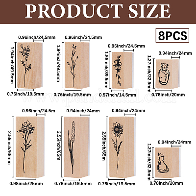 Наборы деревянных резиновых штампов с цветами DIY-WH20013-69A-1