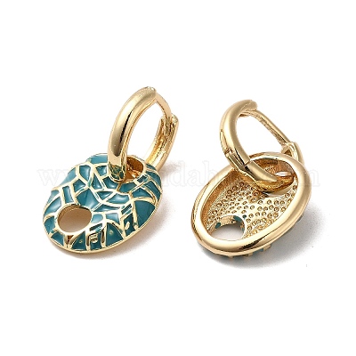 Овальные серьги-кольца из латуни с покрытием из настоящего золота 18 карат EJEW-L268-007G-01-1