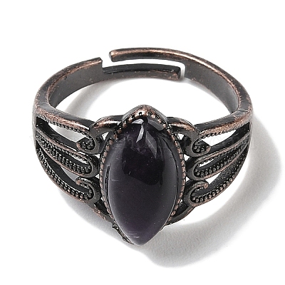 Регулируемые кольца с натуральным аметистом «конский глаз» RJEW-K271-05R-16-1