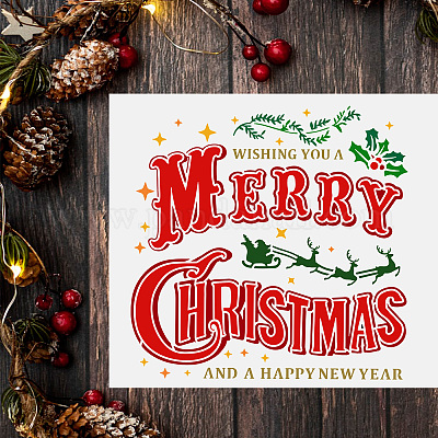 Merry Christmas Stencil 11.8x11.8 inch Christmas Decoration Painting  Template Plastic Wishing You A Merry Christmas and A Happy New Year Words  Stencil for Wood Walls DIY Christmas Decor 