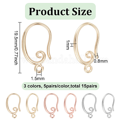 15 пара 3-х цветных латунных крючков для серег KK-BC0012-51-1