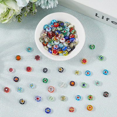 3 нити плоских круглых стеклянных бусин миллефиори ручной работы LAMP-LT0001-15B-1