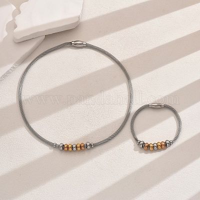 Элегантные комплекты из нержавеющей стали с ожерельем и браслетом в стиле хип-хоп в форме ронделей KY2980-1