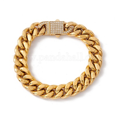 Ионное покрытие (ip) 304 нержавеющая сталь панцирный браслет цепи с застежкой-замком из кристаллов горного хрусталя для женщин BJEW-E107-01G-03-1