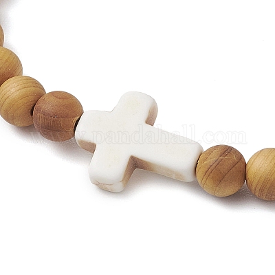 Bracciale Multistrato Elastico Marrone Con Perline In Argilla E Croce - Gioiello Colorato Femminile, Ideale Anche Per Auto - 4