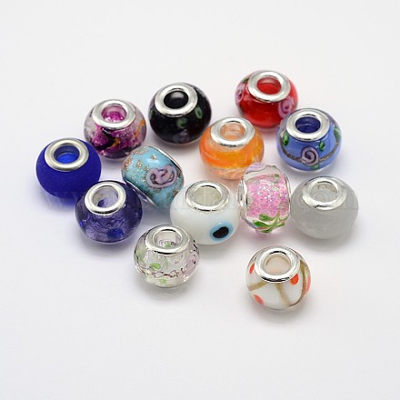Mixed Styles Handmade Lampwork Large Hole Rondelle European Beads LPDL-L003-06-1