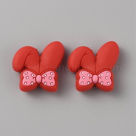 Rabbit with Bowknot Food Grade Eco-Friendly Silicone Beads SIL-WH0018-008A-1