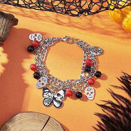 Тема хэллоуина 304 нержавеющая сталь figaro цепи многорядные браслеты BJEW-JB12094-01-1