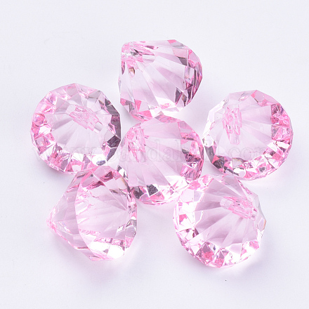 透明なアクリルパーツ  多面カット  ダイヤモンド  ピンク  15x15mm  穴：2mm  約370個/500g TACR-Q260-C-V03-1