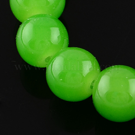 Lime Green Color Jelly Style Spray Painted Round Glass Beads Strands X-DGLA-R001-12mm-35-1