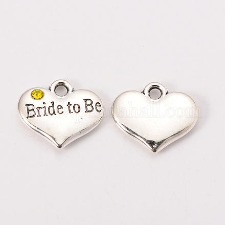 Charms de corazón de estilo tibetano de tono plata antigua para el tema de boda TIBEP-N005-10E-1