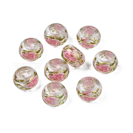 Flower Printed Transparent Acrylic Rondelle Beads TACR-S160-01-D04-1