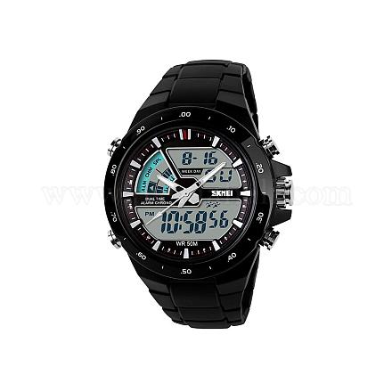 メンズスポーツウォッチ  デジタル時計  LEDウォッチ  防水  電子腕時計  PU樹脂ストラップステンレスクラスプ  ブラック  207mm WACH-BB17445-2-1