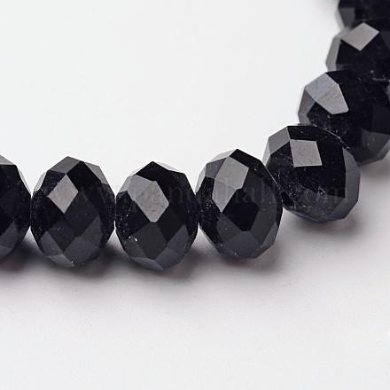 Faceted Black Glass Rondelle Beads Strands X-GM8MMY-27-1