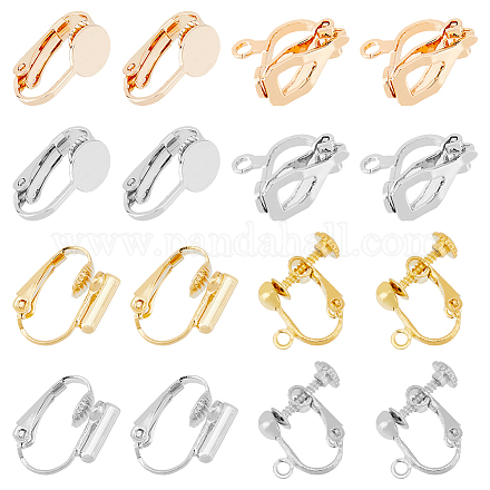 HOBBIESAY 32Pcs 8 Styles Brass Clip on Earring Finding Round Flat Back Tray Earring Clips Converters Non Pierced Earrings Clip-on Earrings Converter Comp1nts for DIY Earring Jewelry Making KK-HY0001-04-1