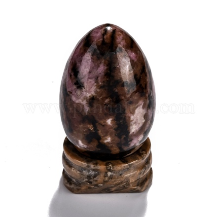 天然のロドナイトディスプレイ装飾  ベース付き  卵形の石  56mm  卵：47x30mm DJEW-G018-09-1