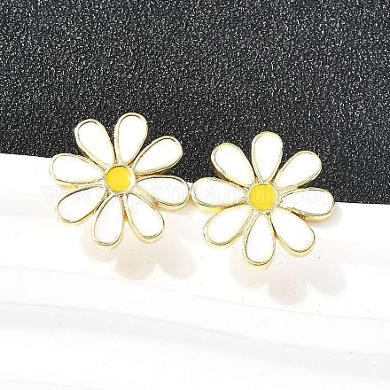 Серьги-гвоздики с цветком из латуни и эмали EJEW-P322-04G-01-1