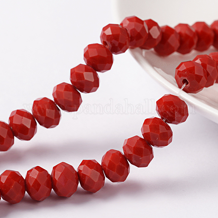 1 filo di perline rondelle in vetro cristallo tinta unita rosso scuro opaco X-EGLA-F046A-18-1