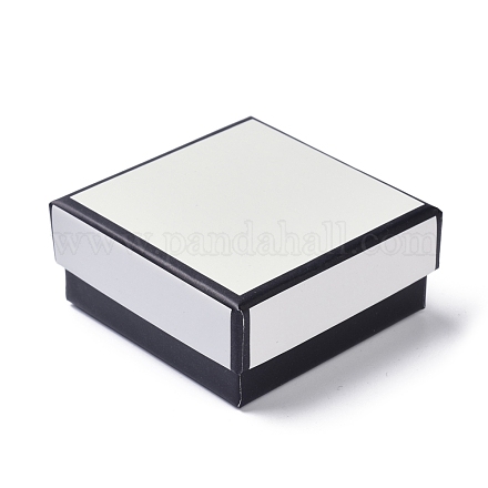 紙ジュエリーセットボックス  黒いスポンジを使って  ネックレスとイヤリング用  正方形  ホワイト  7.2x7.3x3.1cm CON-C007-05A-02-1