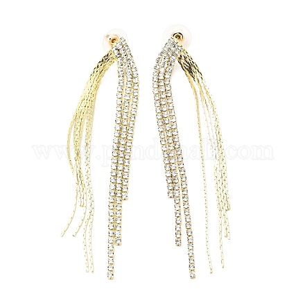 Clear Cubic Zirconia & Crystal Rhinestone Long Tassel Dangle Stud Earrings EJEW-C037-07F-LG-1