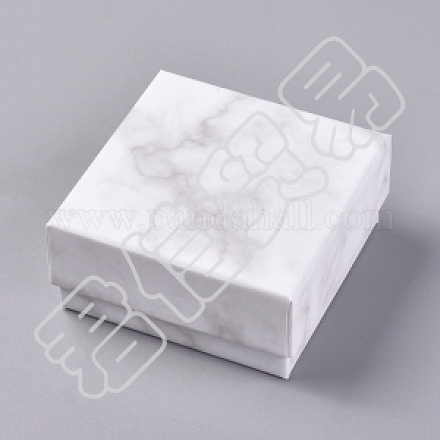 スクエアクラフト厚紙ジュエリーボックス  大理石模様ネックレスペンダントボックス  アクセサリー用  ホワイト  7.5x7.5x3.55cm AJEW-CJ0001-19-1