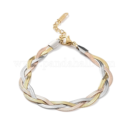 Placcatura ionica (ip) 304 braccialetto con catene a spina di pesce in acciaio inossidabile da donna BJEW-F466-03M-1