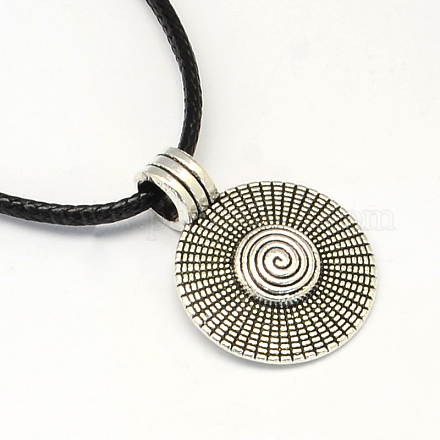 Flat Round Zinc Alloy Pendant Necklaces with Waxed Cord and Iron Findings NJEW-R228-14AS-1