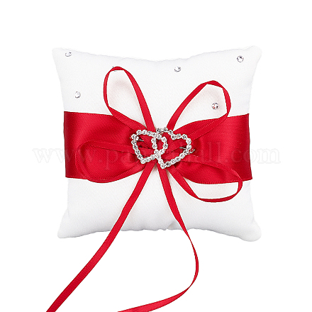 Подушка для обручальных колец из шелка с полиэфирной лентой и сердцем из сплава DIY-WH0325-48C-1