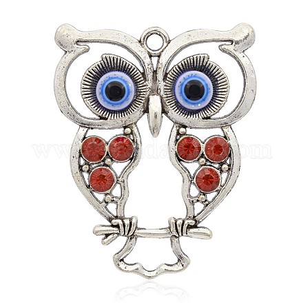 Hollow Owl Antique Silver Plated Alloy Rhinestone Big Pendants ALRI-J005A-21AS-1