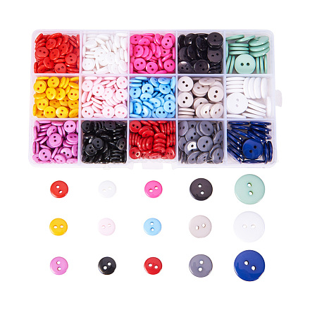 2-Hole Flat Round Resin Sewing Buttons Sets BUTT-PH0002-02-1