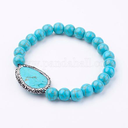 Synthetic Turquoise Beads Stretch Bracelets BJEW-L613-07B-1