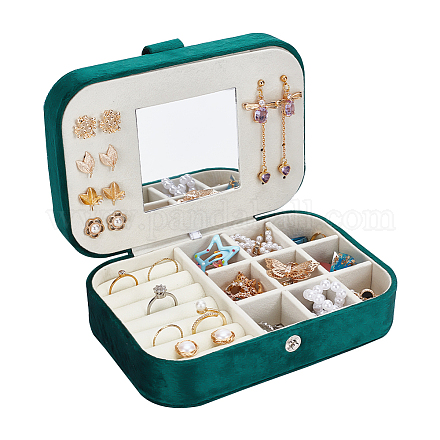 Boîte à bijoux en velours ahandmaker avec miroir AJEW-WH0329-67B-1
