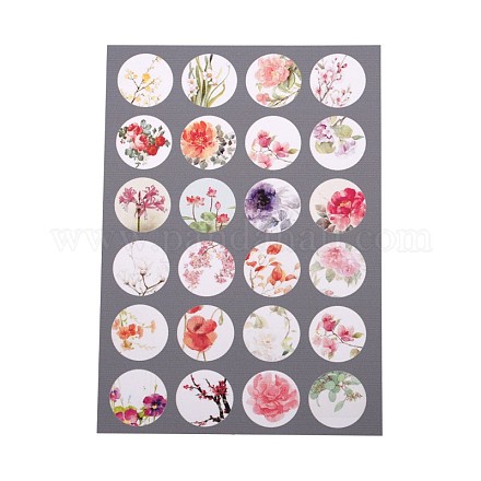 DIY Scrapbooking Bottle Caps Non-Adhesive Paper Flower Picture Stickers Collage Sheets for Clear Flat Round Glass Tile Cabochon Pendants AJEW-L027-04-1