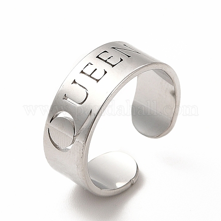 304 anello per polsino aperto da donna in acciaio inossidabile con parola regina RJEW-B027-18P-1