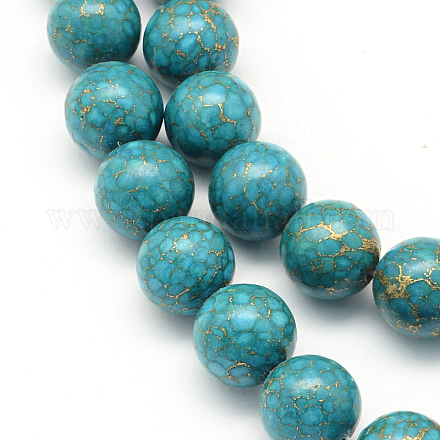 Turquesa sintética teñida hebras de perlas reronda TURQ-Q100-12C-04-1