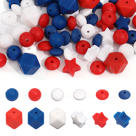 CHGCRAFT 84Pcs 12Styles Silicone Beads Loose Spacer Beads Charms for DIY Necklaces Bracelet Keychain Making Handmade Crafts SIL-FH0001-03-1