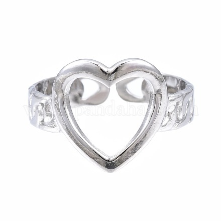 304 anillo de puño abierto de corazón de acero inoxidable RJEW-T023-55P-1